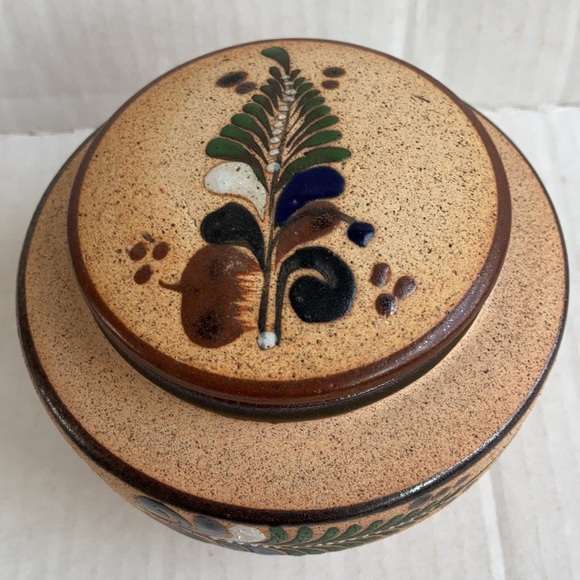 Netz Pottery Mexico Tonala fern leaf covered trinket dish bowl - Picture 2 of 15
